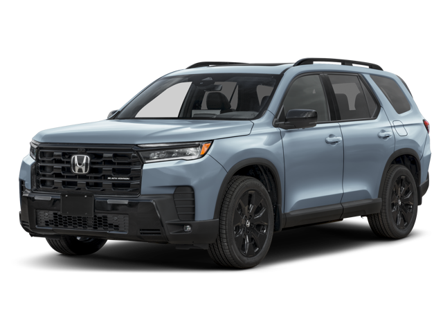 Black Honda SUV angled front view on white background.