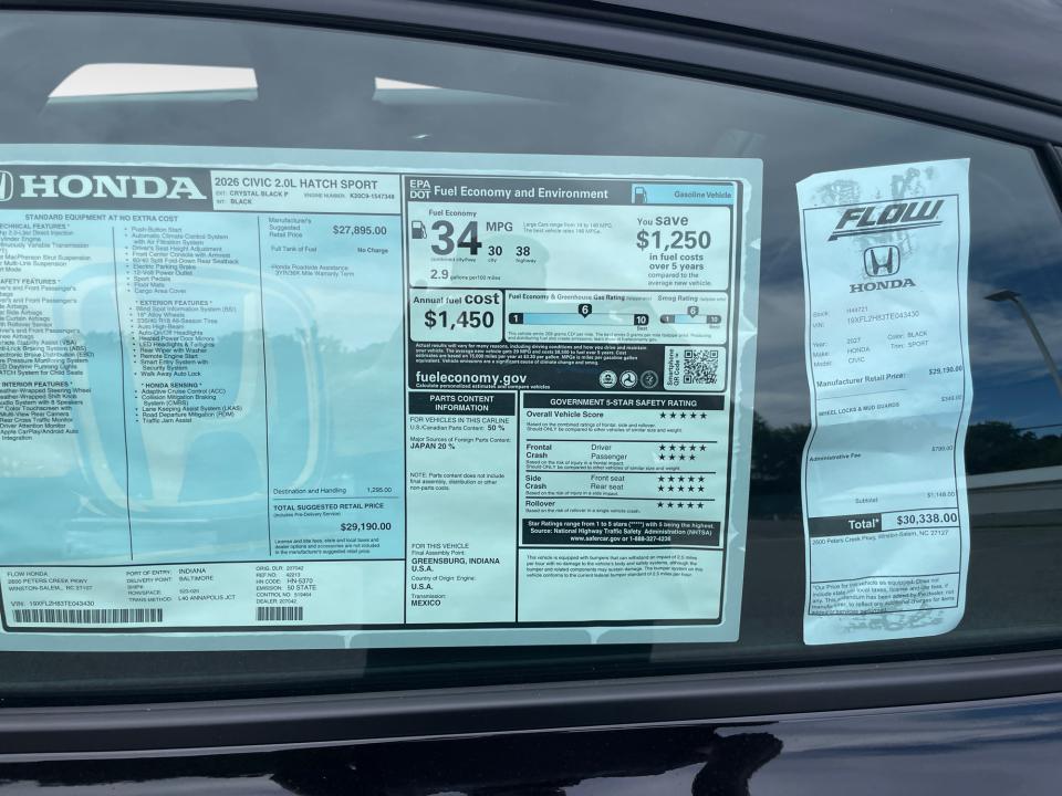 2026 Honda Civic Hatchback Sport