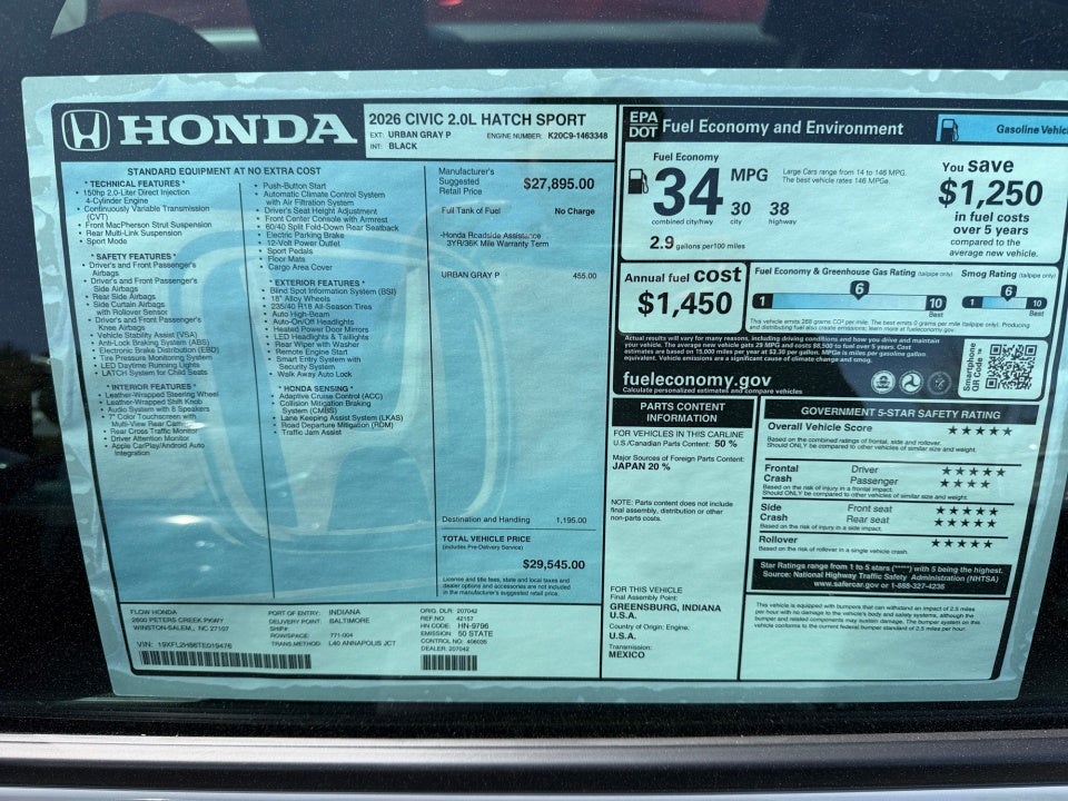 2026 Honda Civic Hatchback Sport