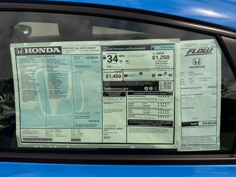 2026 Honda Civic Hatchback Sport
