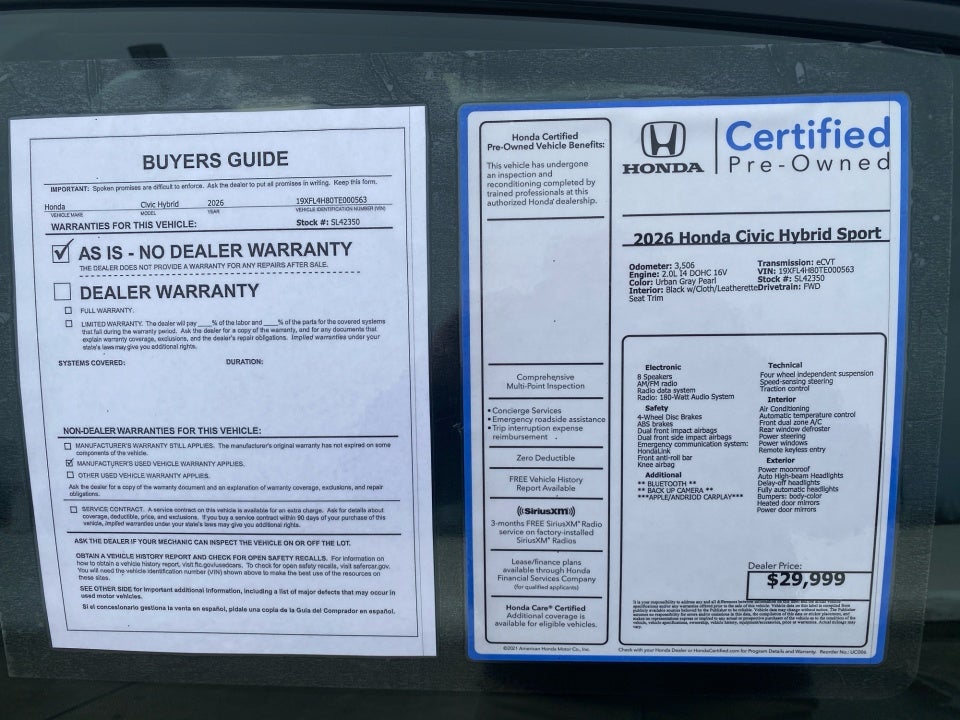 2026 Honda Civic Hybrid Sport