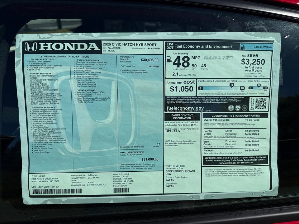 2026 Honda Civic Hybrid Sport
