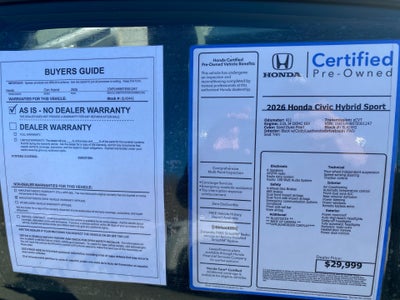 2026 Honda Civic Hybrid Sport