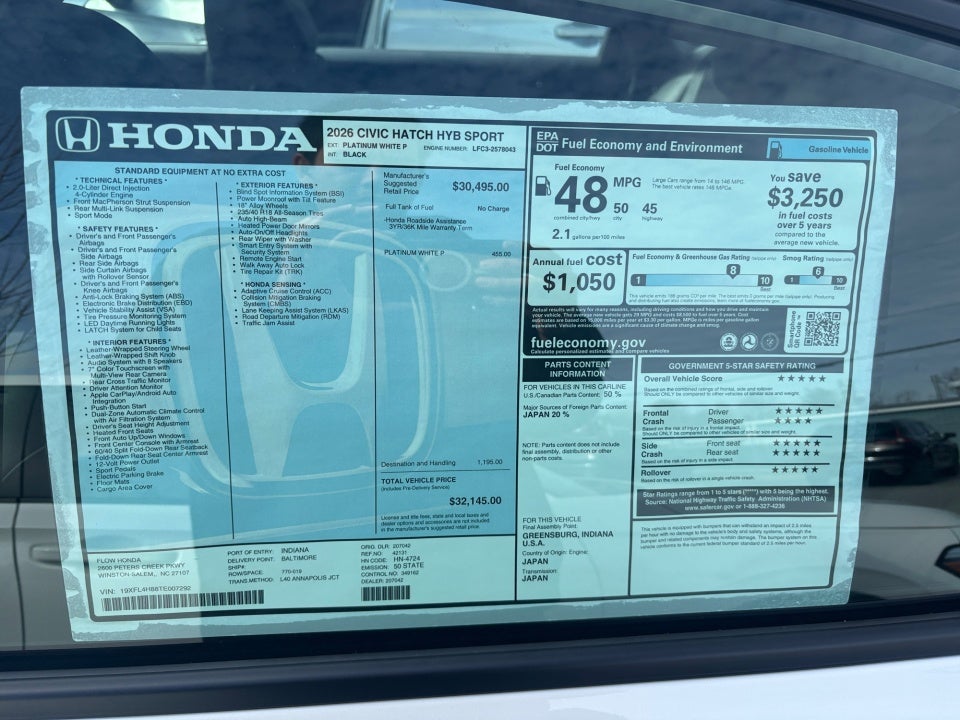 2026 Honda Civic Hybrid Sport