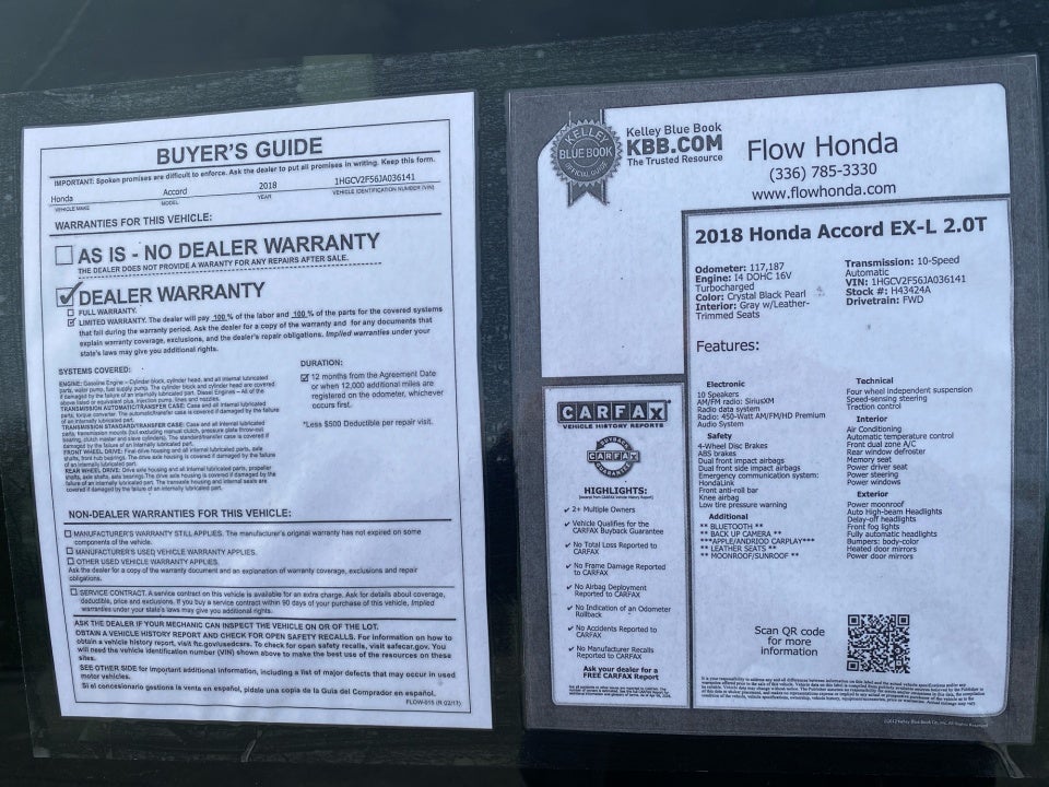 2018 Honda Accord EX-L 2.0T