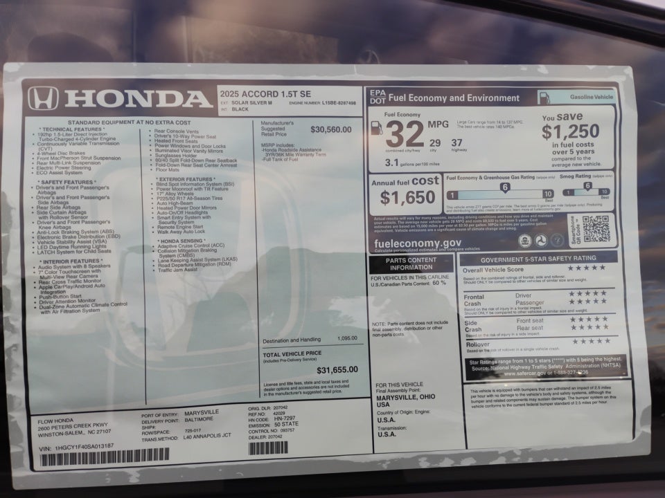 2025 Honda Accord Sedan SE