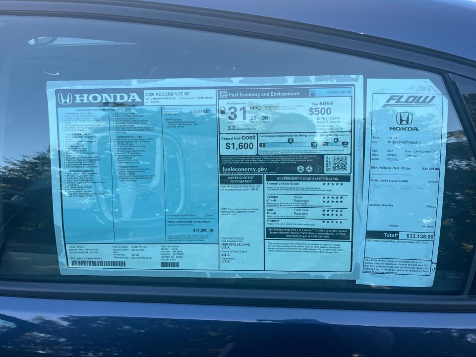 2026 Honda Accord Sedan SE