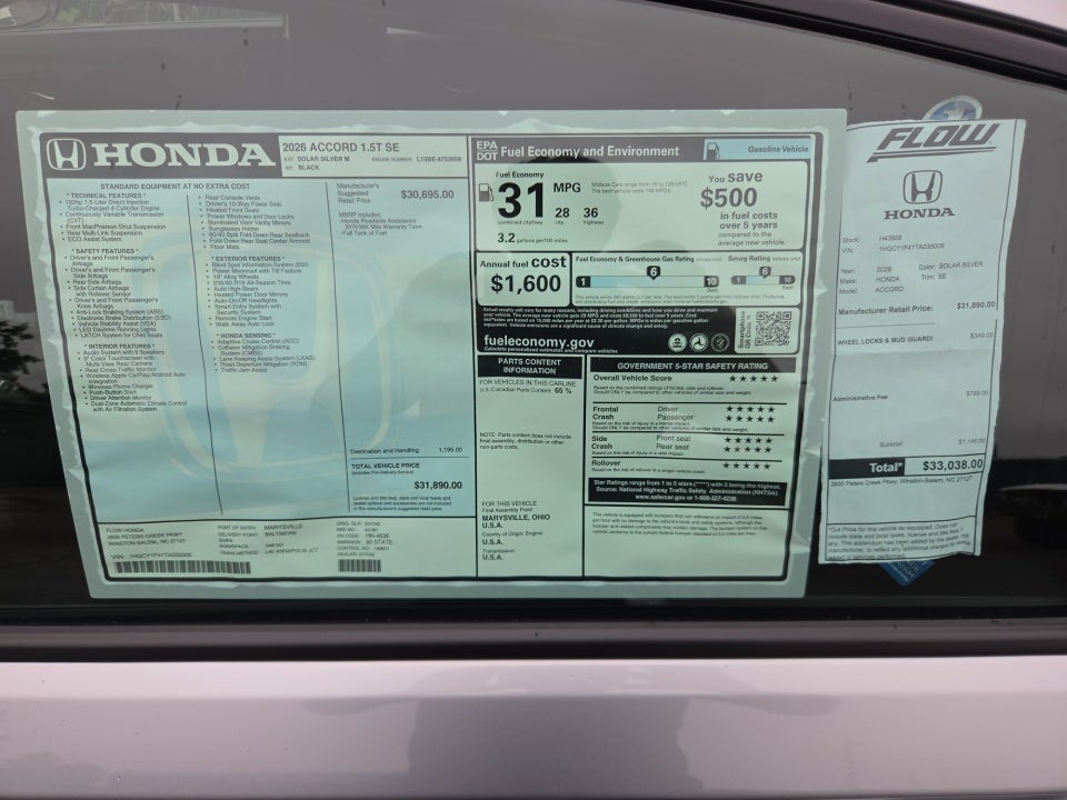 2026 Honda Accord Sedan SE