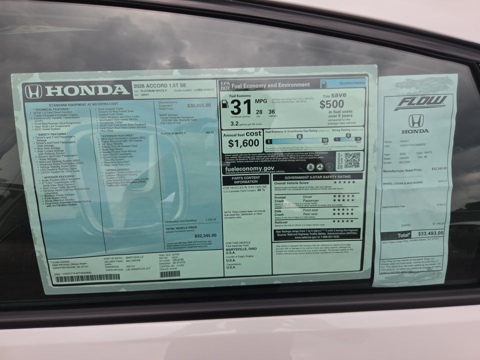 2026 Honda Accord Sedan SE