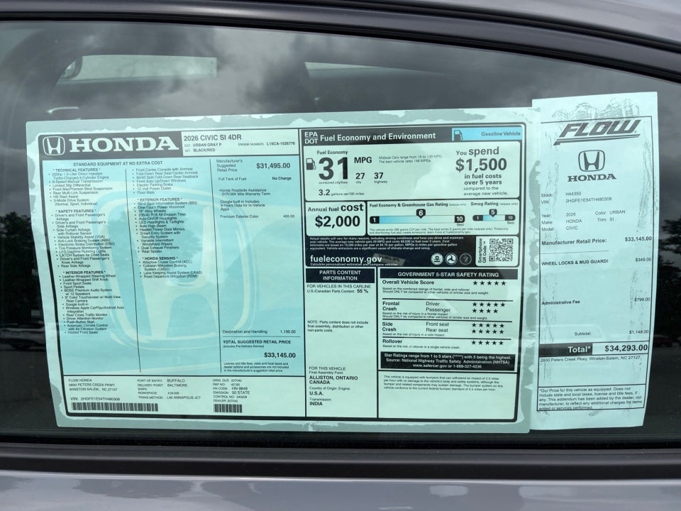 2026 Honda Civic Si Sedan