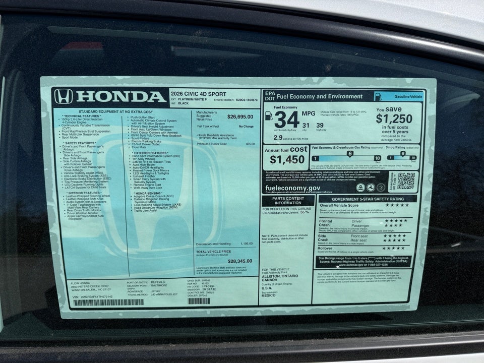 2026 Honda Civic Sedan Sport