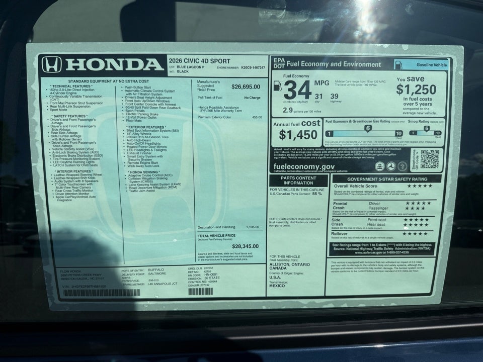 2026 Honda Civic Sedan Sport