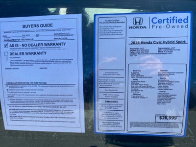 2026 Honda Civic Hybrid Sport