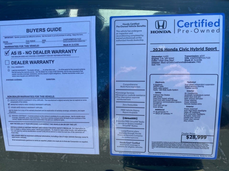 2026 Honda Civic Hybrid Sport