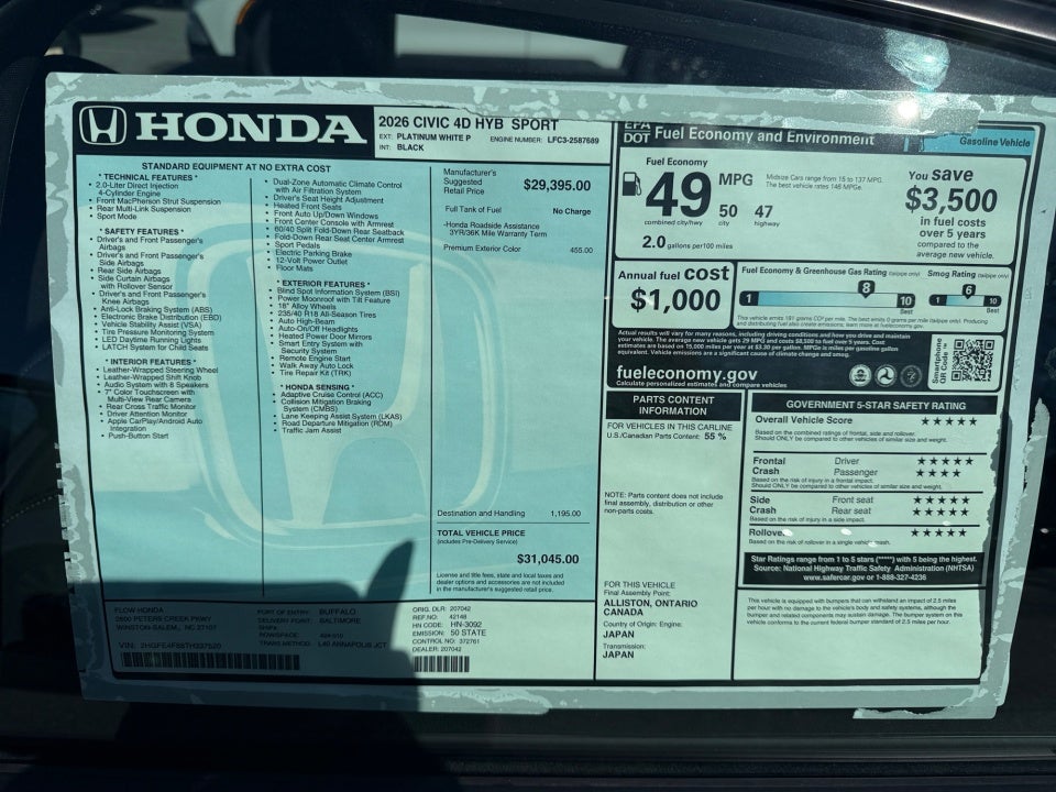 2026 Honda Civic Hybrid Sport