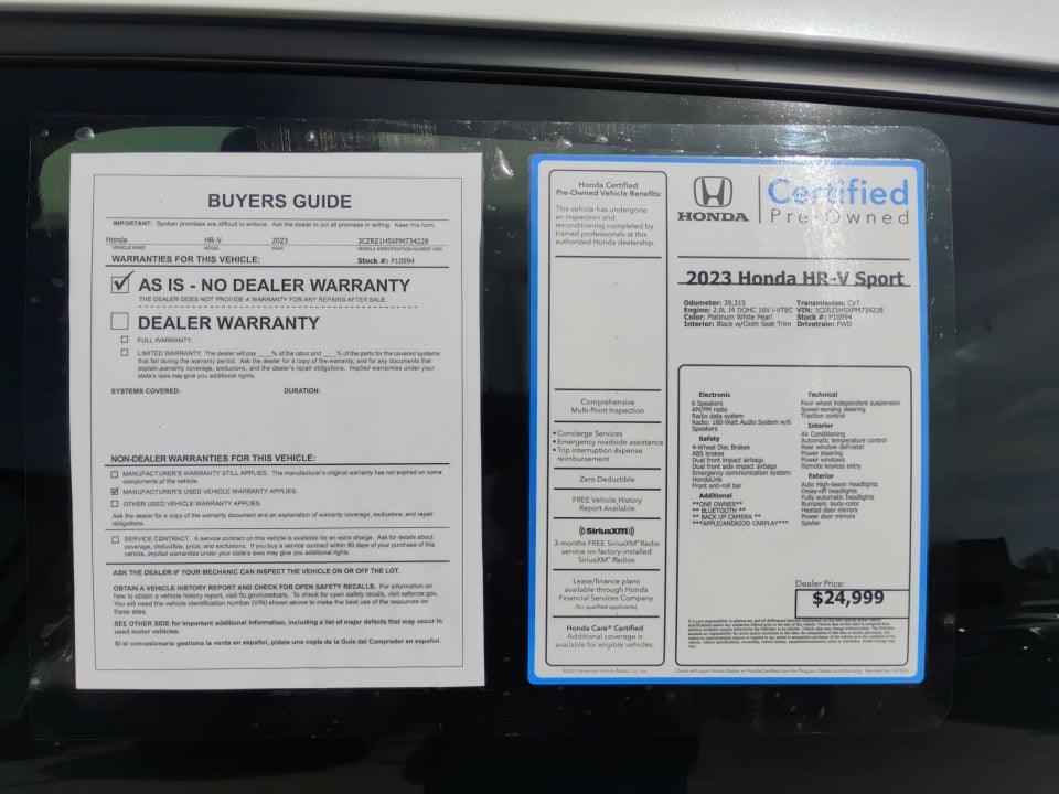 2023 Honda HR-V 2WD Sport