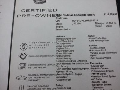 2021 Cadillac Escalade Sport Platinum